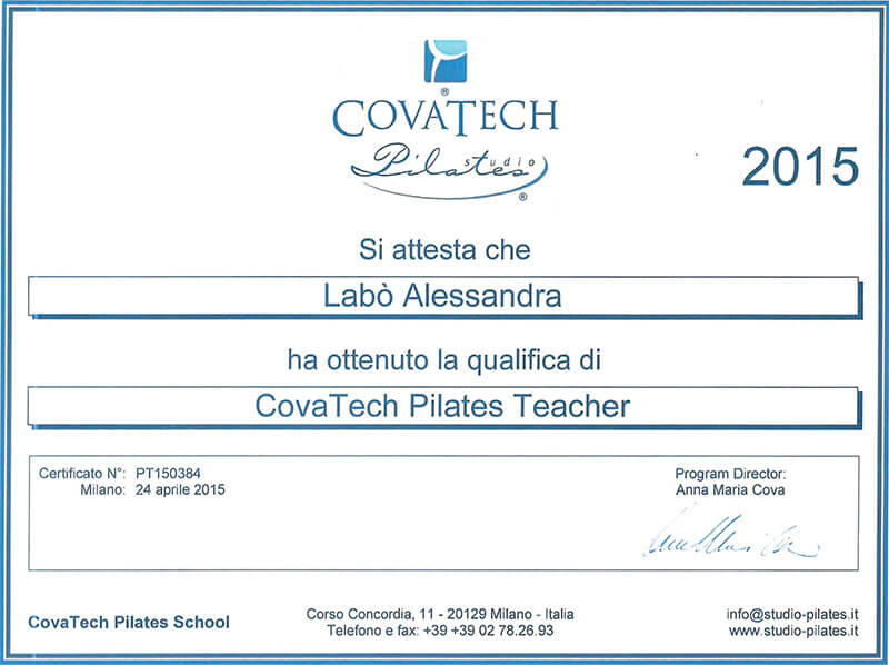 La certificazione Ins Covatech ottenuta da Alessandra Labò